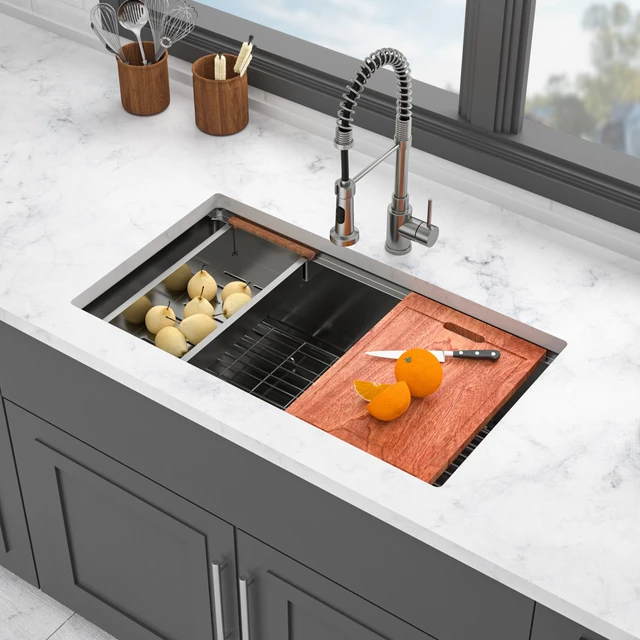 Alt view image 5 of 7 - Gunmetal Workstation Kitchen Sink Inchx 10 Inch Single Bowl Workstation Undermount Kitchen Sink Gauge Stainless
