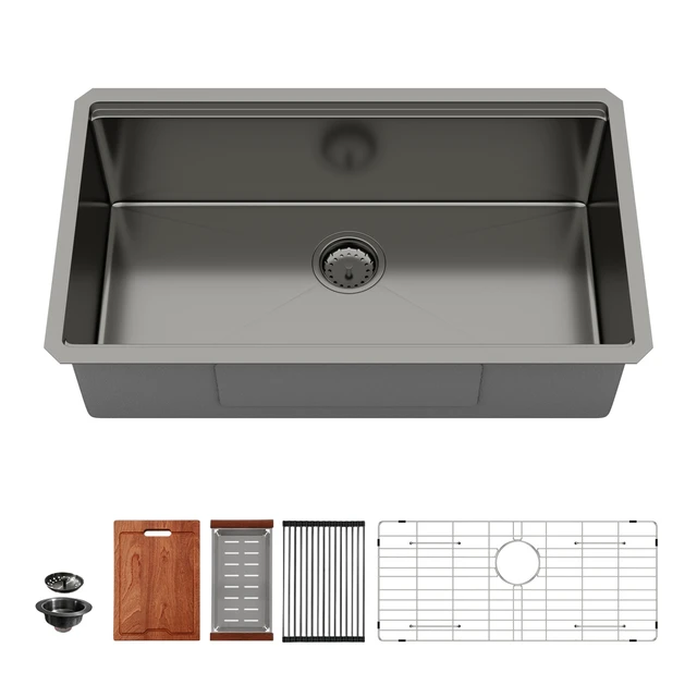 Alt view image 6 of 7 - Gunmetal Workstation Kitchen Sink Inchx 10 Inch Single Bowl Workstation Undermount Kitchen Sink Gauge Stainless