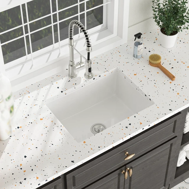 Main image of Inch Undermount Utility Sink Single Bowl Fireclay Kitchen and Tub, Dual Mount Porcelain Rectangular Basin, White