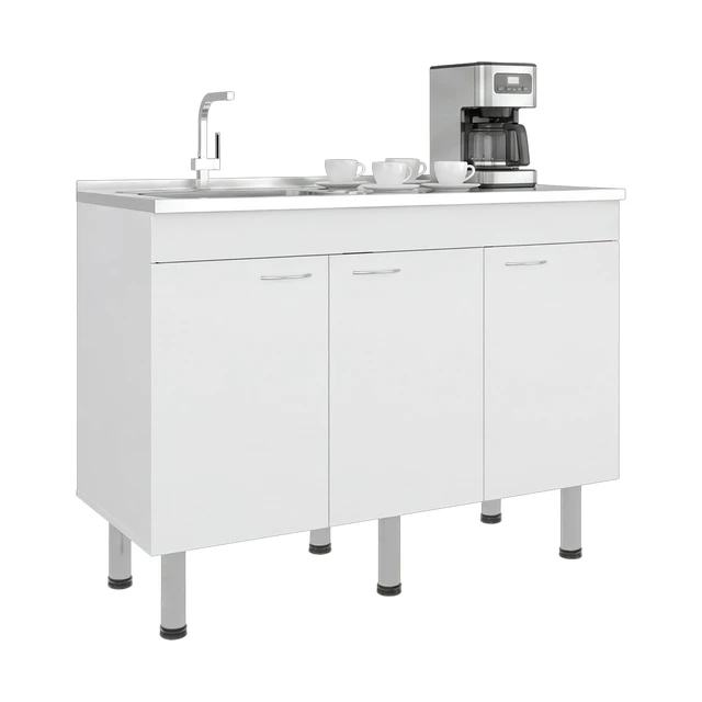 Alt view image 6 of 7 - Base Utility Sink with Stainless Steel Sink and 3 Door Freestanding Storage Cabinet, White, Particle Board, Kitchen