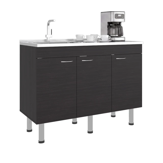 Alt view image 4 of 7 - Base Utility Sink with Stainless Steel Sink and 3 Door Freestanding Storage Cabinet, Dark Brown, Particle Board, Kitchen