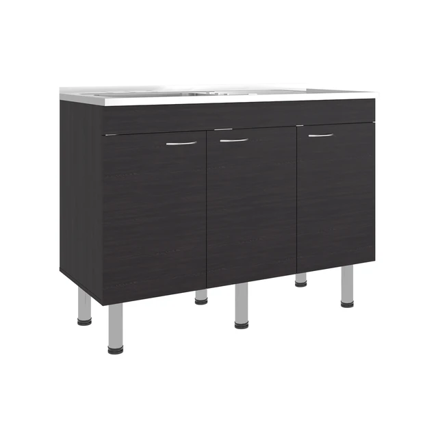 Alt view image 3 of 7 - Base Utility Sink with Stainless Steel Sink and 3 Door Freestanding Storage Cabinet, Dark Brown, Particle Board, Kitchen