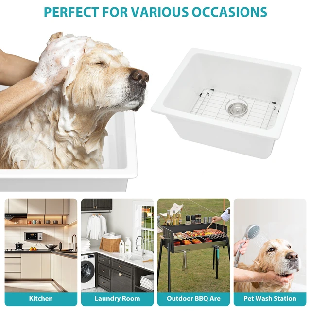 Alt view image 7 of 7 - Inch Undermount Utility Sink Single Bowl Fireclay Kitchen and Tub, Dual Mount Porcelain Rectangular Basin, White
