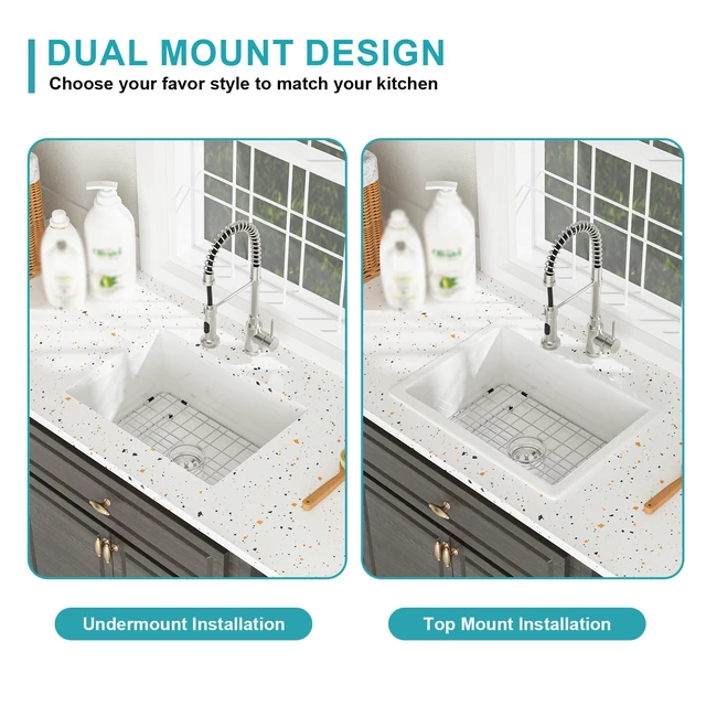 Alt view image 4 of 7 - Inch Undermount Utility Sink Single Bowl Fireclay Kitchen and Tub, Dual Mount Porcelain Rectangular Basin, White