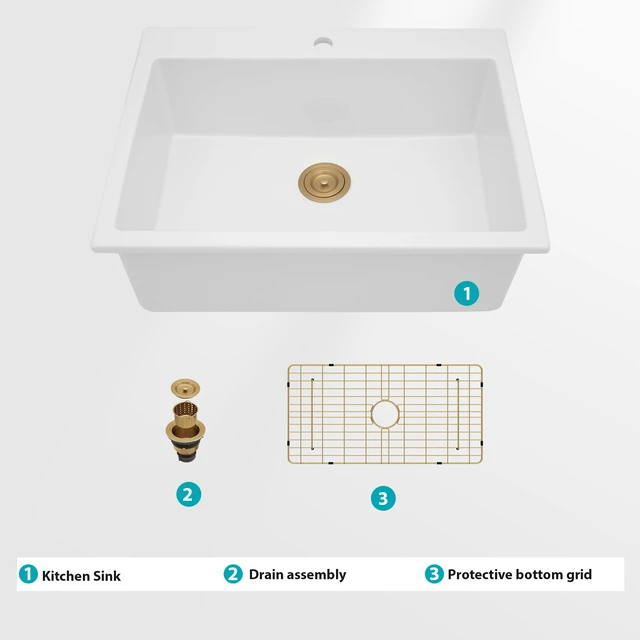 Alt view image 3 of 7 - Fireclay Drop in Kitchen Sink Inchx 10 Inch Rectangular Single Bowl Basin for Countertop Installation, White