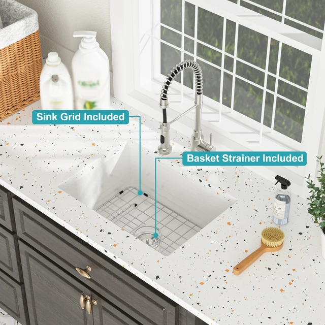 Alt view image 5 of 7 - Inch Undermount Utility Sink Single Bowl Fireclay Kitchen and Tub, Dual Mount Porcelain Rectangular Basin, White