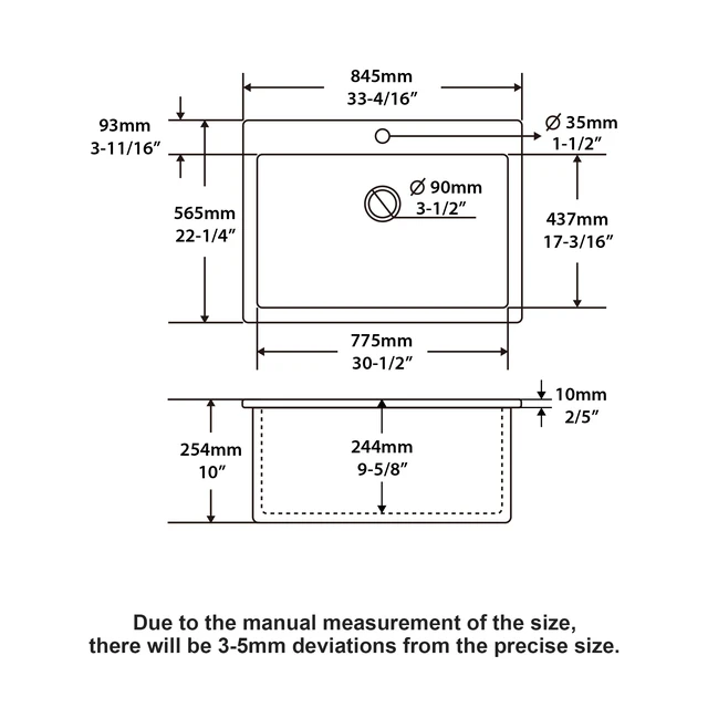 Alt view image 4 of 7 - Fireclay Drop in Kitchen Sink Inchx 10 Inch Rectangular Single Bowl Basin for Countertop Installation, White