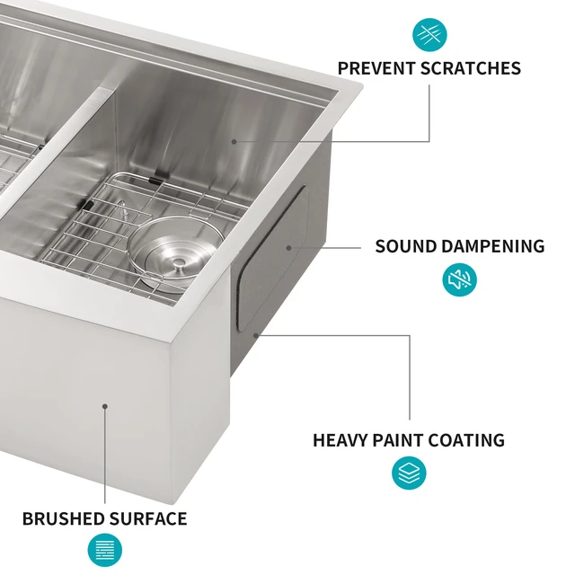 Alt view image 6 of 7 - Double Bowl Sink Workstation 36 Inch Kitchen Sink Stainless Steel Gauge Apron Front Kitchen Brushed Nickel