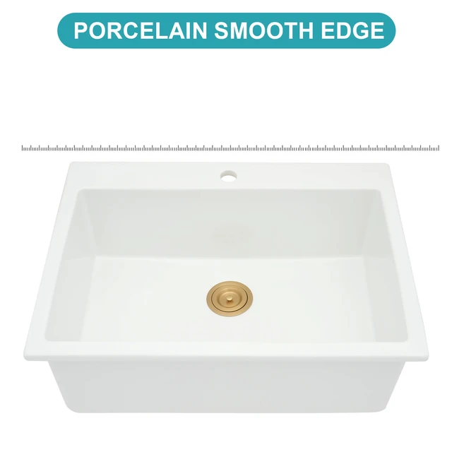 Alt view image 5 of 7 - Fireclay Drop in Kitchen Sink Inchx 10 Inch Rectangular Single Bowl Basin for Countertop Installation, White
