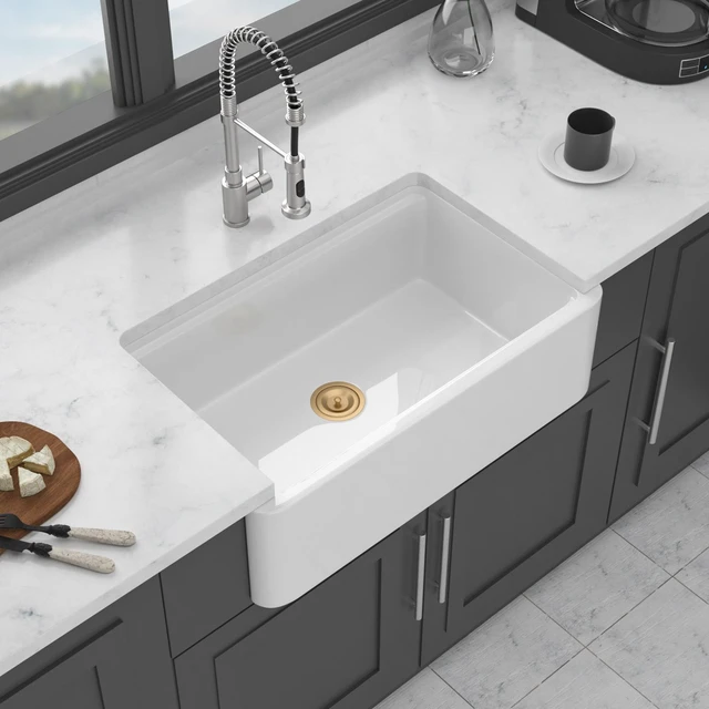 Main image of Inchx 10 Inch Ceramic Apron Front Single Bowl Kitchen Sink, White