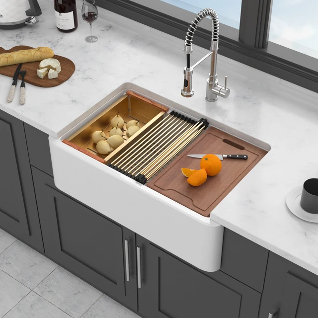 Alt view image 2 of 7 - Inchx 10 Inch Ceramic Apron Front Single Bowl Kitchen Sink, White