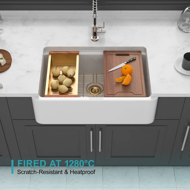Alt view image 6 of 7 - Inchx 10 Inch Ceramic Apron Front Single Bowl Kitchen Sink, White