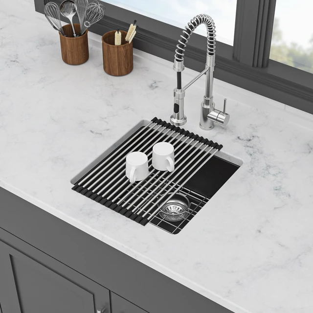 Alt view image 6 of 7 - Quartz Bar Sink Inchx 9 Inch Composite Undermount Bar Sink, Black, Kitchen