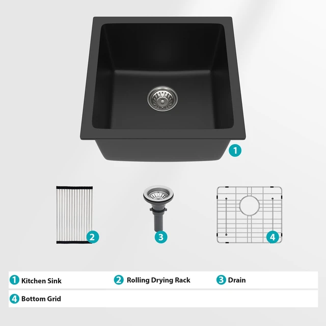 Alt view image 4 of 7 - Quartz Bar Sink Inchx 9 Inch Composite Undermount Bar Sink, Black, Kitchen
