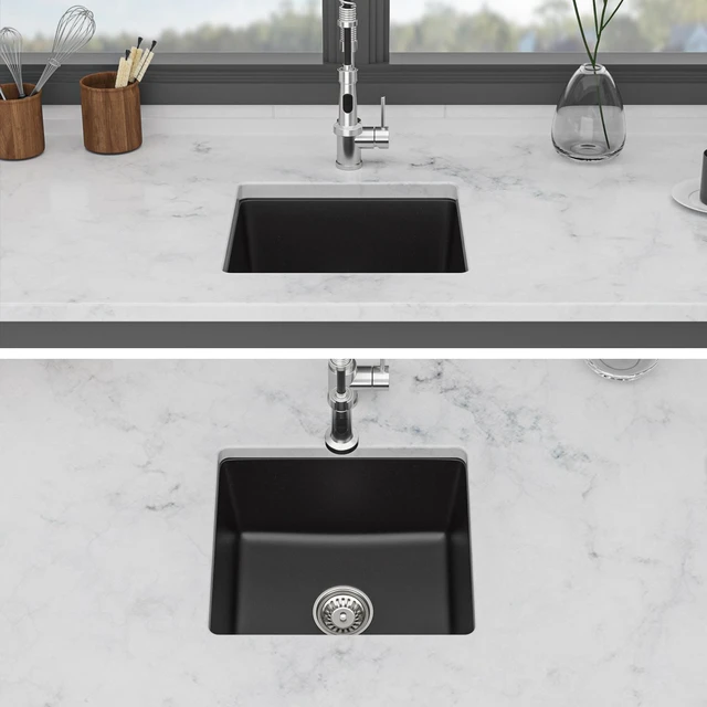 Main image of Quartz Bar Sink Inchx 9 Inch Composite Undermount Bar Sink, Black, Kitchen