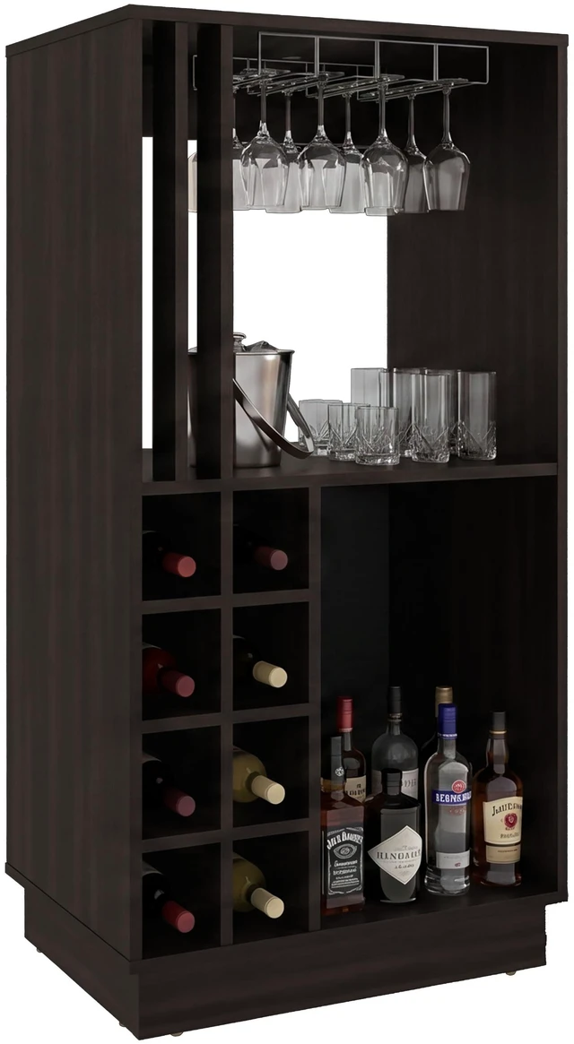Alt view image 2 of 7 - Bar Cabinet with Wine Bottle Storage, Glass Holder Shelves and Cabinet Doors, Dark Oak, Particle Board, Wine Racks