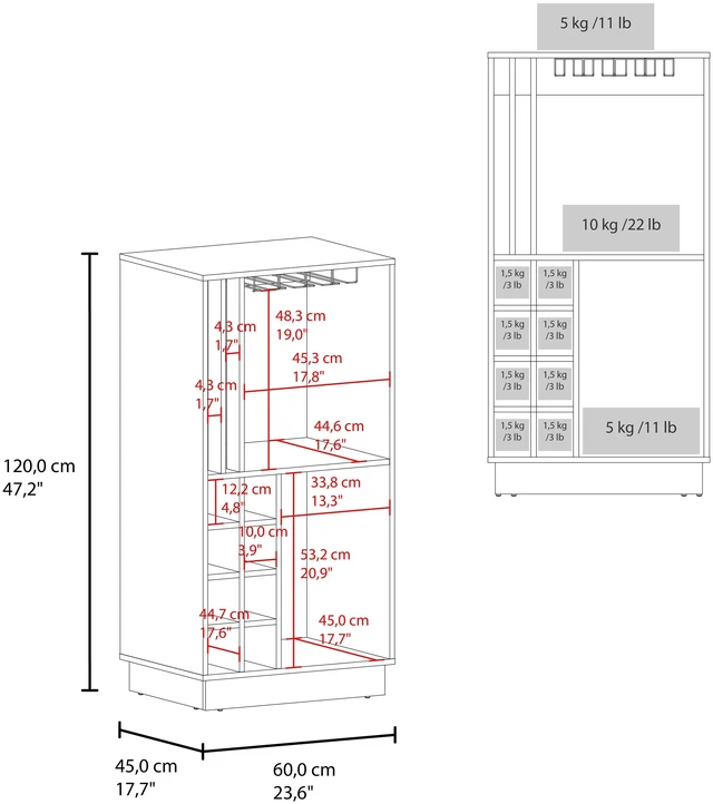 Alt view image 3 of 7 - Bar Cabinet with Wine Bottle Storage, Glass Holder Shelves and Cabinet Doors, Dark Oak, Particle Board, Wine Racks