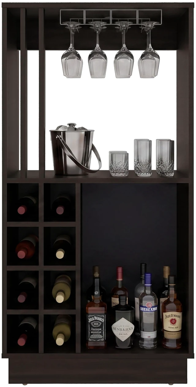 Alt view image 5 of 7 - Bar Cabinet with Wine Bottle Storage, Glass Holder Shelves and Cabinet Doors, Dark Oak, Particle Board, Wine Racks
