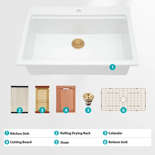 Alt view image 3 of 7 - Fireclay Drop in Kitchen Sink Inchx 10 Inch Rectangular Single Bowl Basin with Built in Accessories for Kitchen