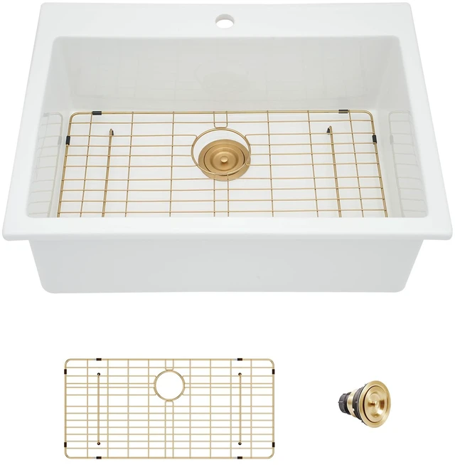 Main image of Fireclay Drop in Kitchen Sink Inchx 10 Inch Rectangular Single Bowl Basin for Countertop Installation, White