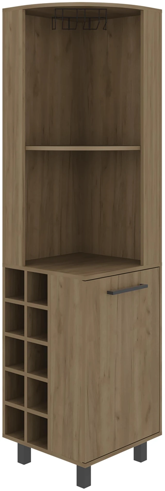 Alt view image 3 of 7 - Corner Bar Cabinet with Wine Cubbies, Stemware Rack and 4 Shelves, Light Oak, Particle Board