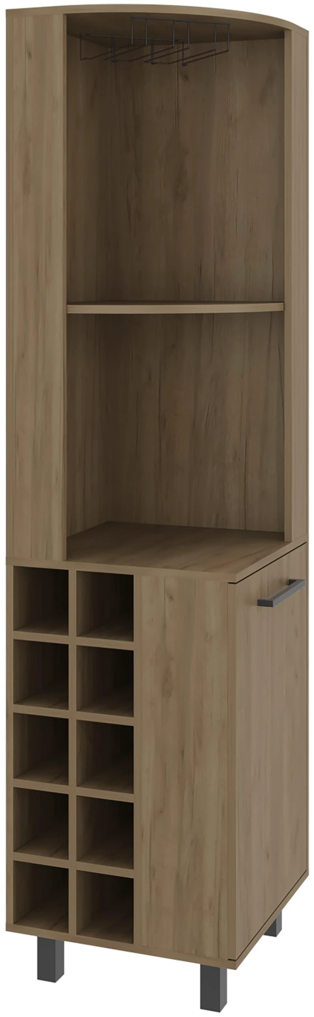 Alt view image 5 of 7 - Corner Bar Cabinet with Wine Cubbies, Stemware Rack and 4 Shelves, Light Oak, Particle Board
