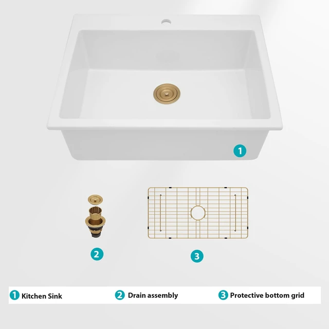 Alt view image 4 of 7 - Fireclay Drop in Kitchen Sink Inchx 10 Inch Rectangular Single Bowl Basin for Countertop Installation, White