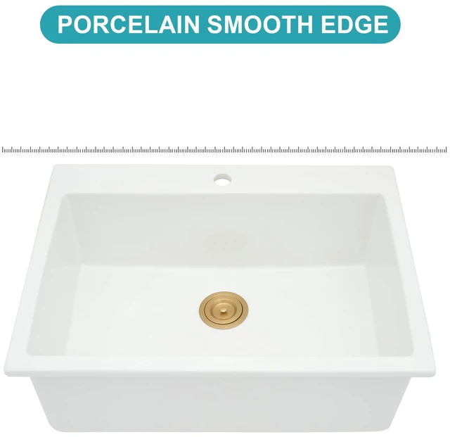 Alt view image 6 of 7 - Fireclay Drop in Kitchen Sink Inchx 10 Inch Rectangular Single Bowl Basin for Countertop Installation, White