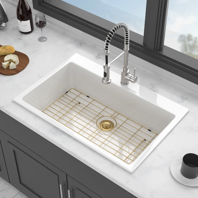 Alt view image 3 of 7 - Fireclay Drop in Kitchen Sink Inchx 10 Inch Rectangular Single Bowl Basin for Countertop Installation, White