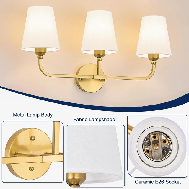 Alt view image 6 of 7 - Three Lighting Fixtures, Fabric Covered Craftsmanship Dressing Table Lamp Suitable for Kitchens Dining Bedrooms