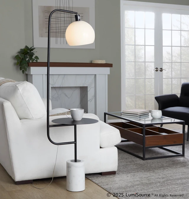Alt view image 2 of 7 - Metal Floor Lamp in Black Metal and with White Glass Shade, Lighting