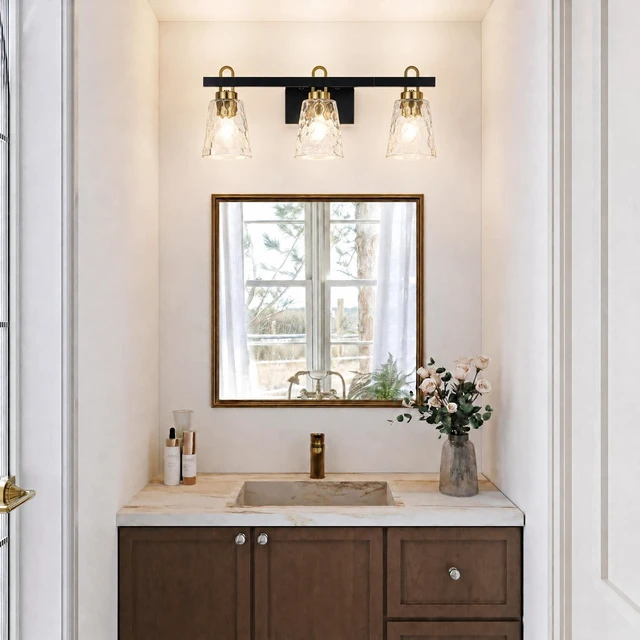 Alt view image 3 of 7 - Three Lighting Fixtures, Transparent Glass Covered Dressing Table Lamps Suitable for Kitchens Dining Bedrooms