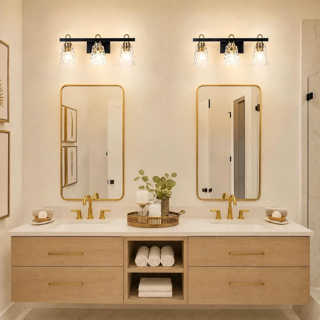 Alt view image 2 of 7 - Three Lighting Fixtures, Transparent Glass Covered Dressing Table Lamps Suitable for Kitchens Dining Bedrooms