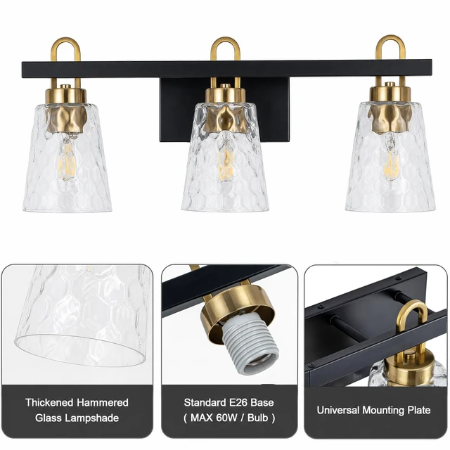 Alt view image 6 of 7 - Three Lighting Fixtures, Transparent Glass Covered Dressing Table Lamps Suitable for Kitchens Dining Bedrooms