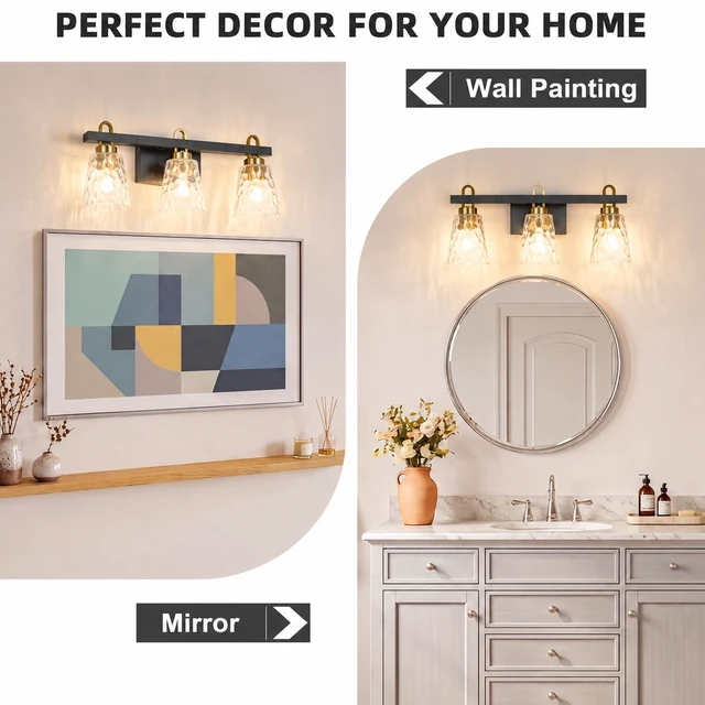Alt view image 7 of 7 - Three Lighting Fixtures, Transparent Glass Covered Dressing Table Lamps Suitable for Kitchens Dining Bedrooms