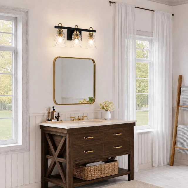 Alt view image 4 of 7 - Three Lighting Fixtures, Transparent Glass Covered Dressing Table Lamps Suitable for Kitchens Dining Bedrooms