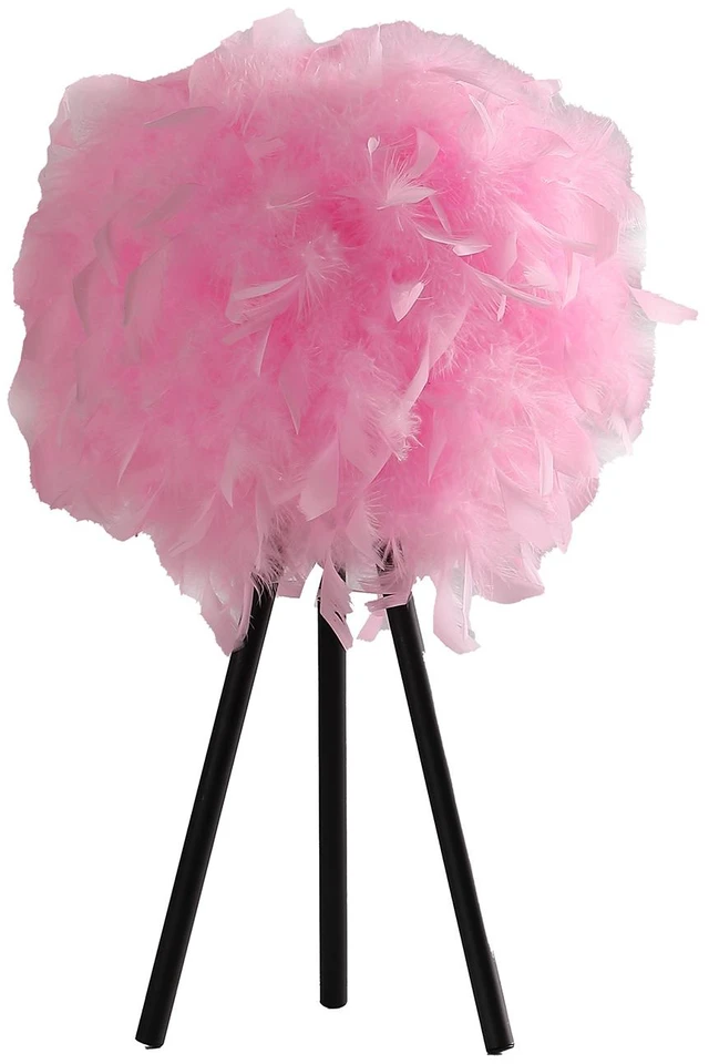 Main image of 20.5 Inch in Feather Shade Tripod Metal Table Lamp, Pink, Polyester, Lighting Lamps