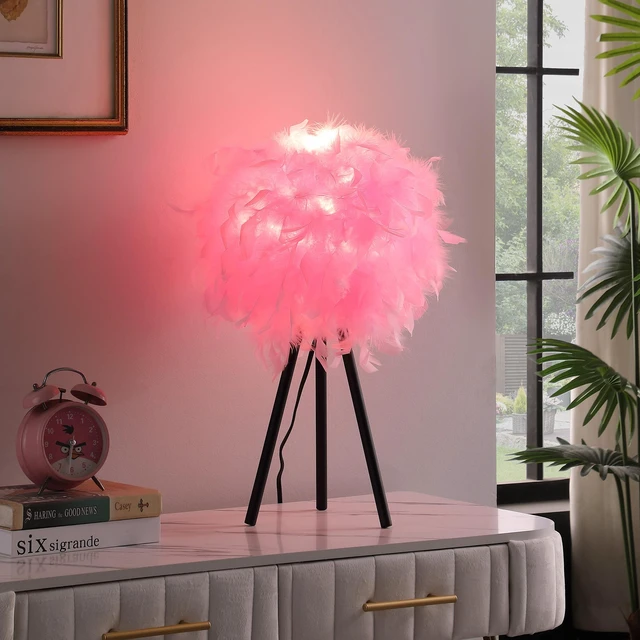 Alt view image 3 of 5 - 20.5 Inch in Feather Shade Tripod Metal Table Lamp, Pink, Polyester, Lighting Lamps