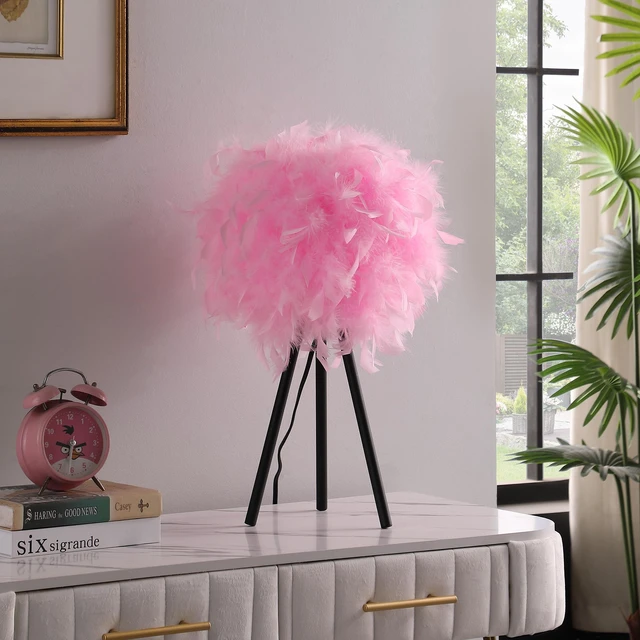Alt view image 4 of 5 - 20.5 Inch in Feather Shade Tripod Metal Table Lamp, Pink, Polyester, Lighting Lamps