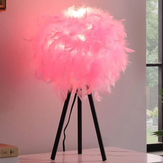 Alt view image 5 of 5 - 20.5 Inch in Feather Shade Tripod Metal Table Lamp, Pink, Polyester, Lighting Lamps