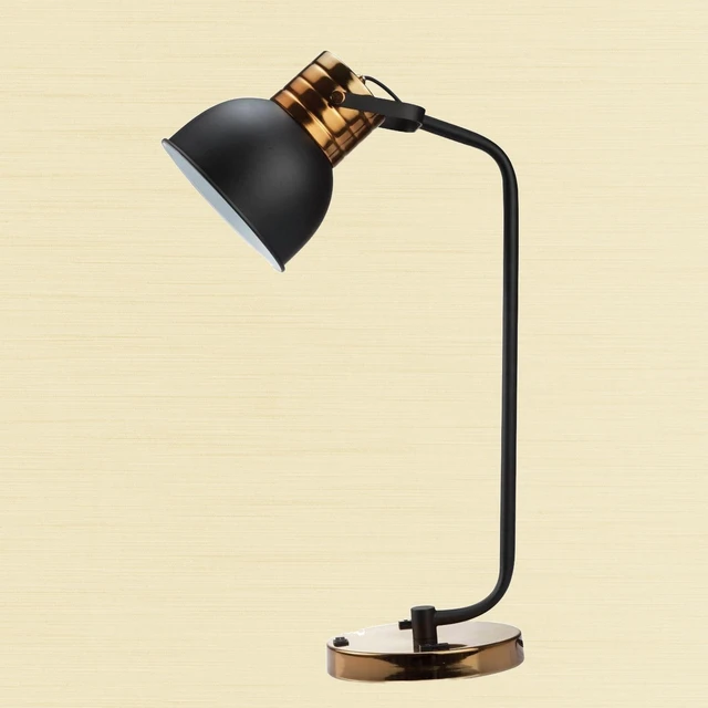 Alt view image 5 of 5 - 1 pc Table Lamp Black Metal Shade Circular Metal Base Lamp, Antique Gold Black, Lighting