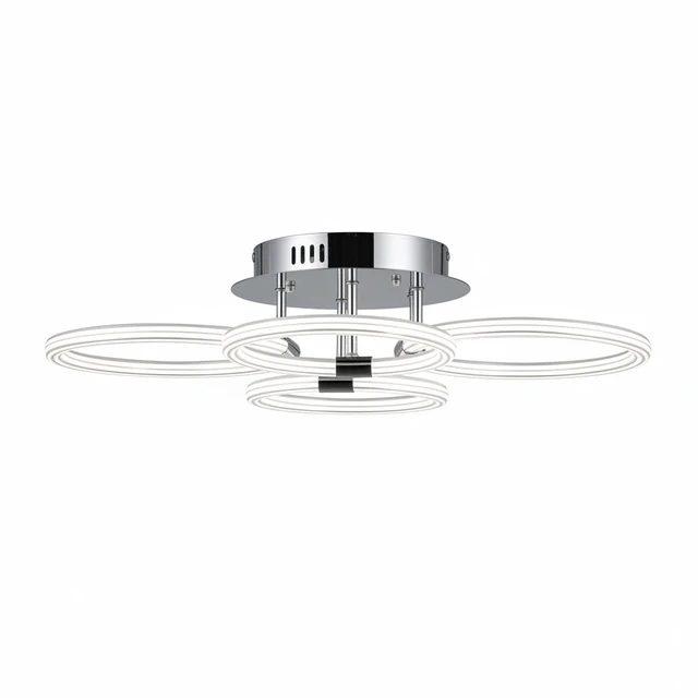 Alt view image 7 of 7 - Heads LED Flush Mount Ceiling, 6 Rings Acrylic Dimmable with Remote for Living Kitchen, Chrome, Glass, Lighting Lamps