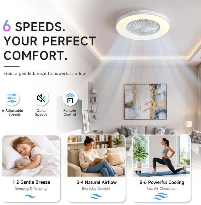 Alt view image 4 of 7 - 24 Inch RGB Bladeless Ceiling Fan, Low Profile Ceiling Fan with App Voice Remote Control Speed Quiet Motor Dimmable