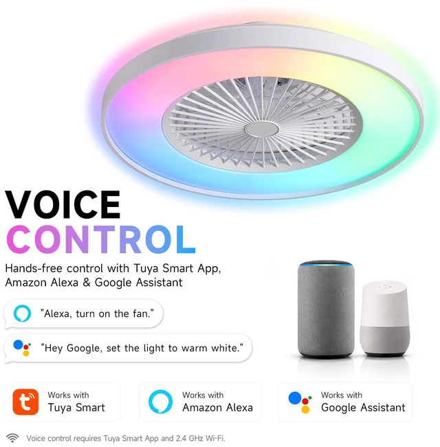 Alt view image 5 of 7 - 24 Inch RGB Bladeless Ceiling Fan, Low Profile Ceiling Fan with App Voice Remote Control Speed Quiet Motor Dimmable