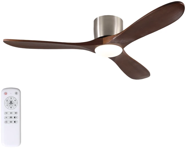 Main image of 52 Inch Ceiling Fan, 3 Light Blades Remote Control Reversible Motor for Living, Nickel Sand Walnut, Wood and Metal