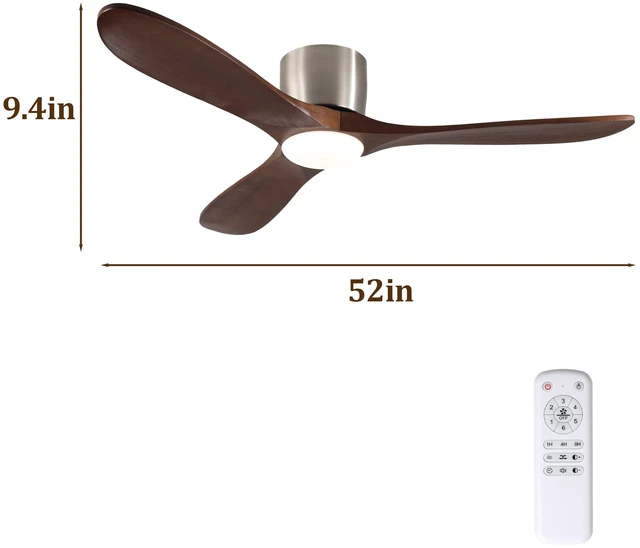 Alt view image 2 of 7 - 52 Inch Ceiling Fan, 3 Light Blades Remote Control Reversible Motor for Living, Nickel Sand Walnut, Wood and Metal