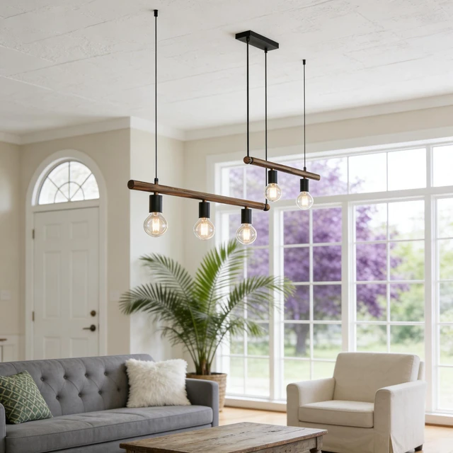 Alt view image 4 of 7 - Macgregor 5 Light Kitchen Island Pendant, Hanging Lamp for Dining Living Bulb, Brown, Glass, Lighting Lamps