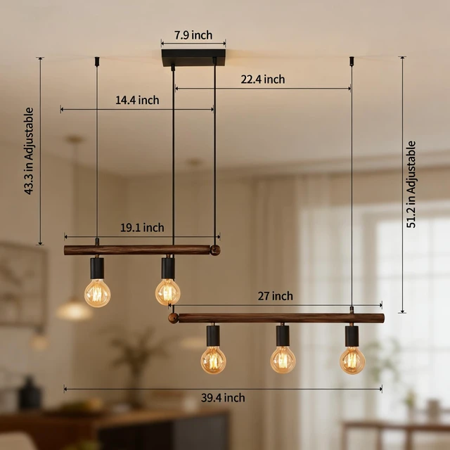 Alt view image 3 of 7 - Macgregor 5 Light Kitchen Island Pendant, Hanging Lamp for Dining Living Bulb, Brown, Glass, Lighting Lamps