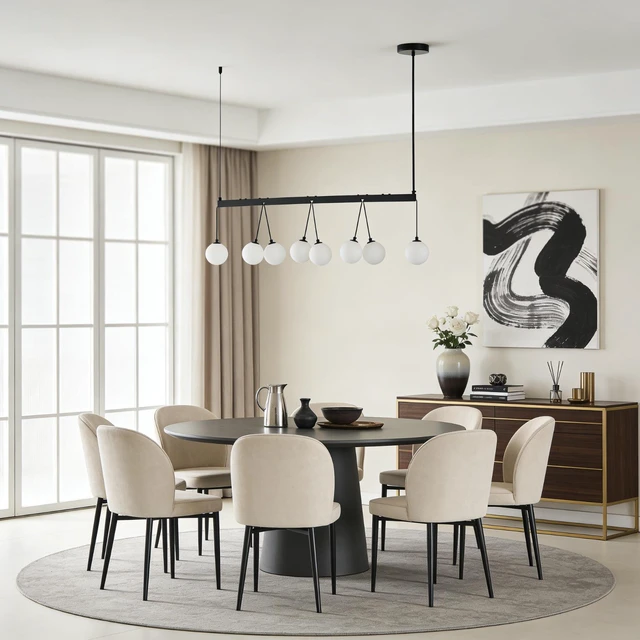 Alt view image 4 of 7 - Broghan 8 Light Sphere Globe Chandelier, Hanging Ceiling for Living Dining Bulb, Black White, Glass, Lighting Lamps
