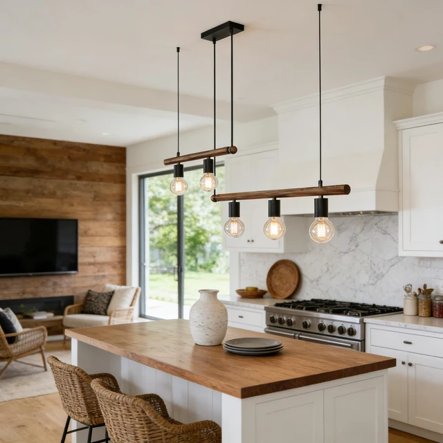 Alt view image 7 of 7 - Macgregor 5 Light Kitchen Island Pendant, Hanging Lamp for Dining Living Bulb, Brown, Glass, Lighting Lamps